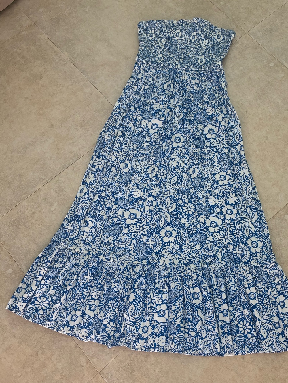 Jessica Simpson Blue and White Floral Strapless Maxi /Midi Dress